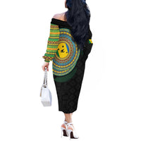 Malampa Tribal Tattoo with Namele Leaves Off The Shoulder Long Sleeve Dress
