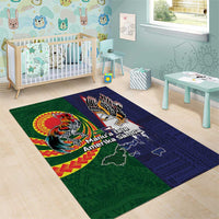Manuʻa Islands and American Samoa Together Area Rug Rooster and Eagle Mascot National Map and Flag Style