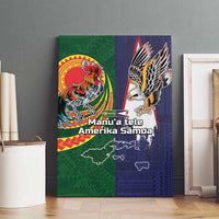 Manuʻa Islands and American Samoa Together Canvas Wall Art Rooster and Eagle Mascot National Map and Flag Style