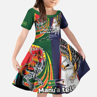 Manuʻa Islands and American Samoa Together Family Matching Off The Shoulder Long Sleeve Dress and Hawaiian Shirt Rooster and Eagle Mascot National Map and Flag Style
