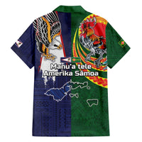 Manuʻa Islands and American Samoa Together Family Matching Off The Shoulder Long Sleeve Dress and Hawaiian Shirt Rooster and Eagle Mascot National Map and Flag Style