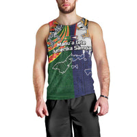 Manuʻa Islands and American Samoa Together Men Tank Top Rooster and Eagle Mascot National Map and Flag Style