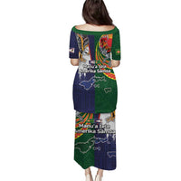 Manuʻa Islands and American Samoa Together Puletasi Rooster and Eagle Mascot National Map and Flag Style