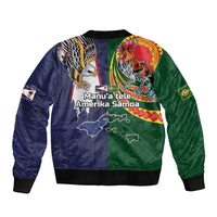 Manuʻa Islands and American Samoa Together Sleeve Zip Bomber Jacket Rooster and Eagle Mascot National Map and Flag Style
