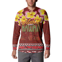 Aloha Plumeria Flowers Button Sweatshirt With Hawaiian Style Tapa Tribal