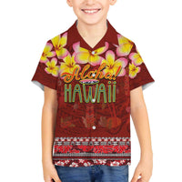 Aloha Plumeria Flowers Family Matching Puletasi and Hawaiian Shirt With Hawaiian Style Tapa Tribal LT03 Son's Shirt Red - Polynesian Pride