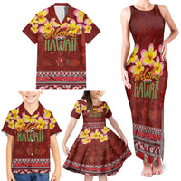Aloha Plumeria Flowers Family Matching Tank Maxi Dress and Hawaiian Shirt With Hawaiian Style Tapa Tribal
