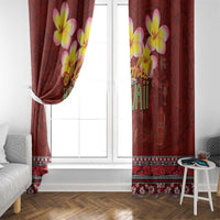 Aloha Plumeria Flowers Window Curtain With Hawaiian Style Tapa Tribal