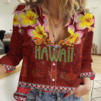 Aloha Plumeria Flowers Women Casual Shirt With Hawaiian Style Tapa Tribal