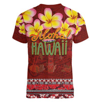 Aloha Plumeria Flowers Women V-Neck T-Shirt With Hawaiian Style Tapa Tribal LT03 - Polynesian Pride
