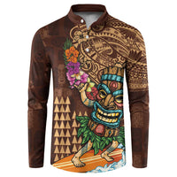 Hawaiian Tiki Mask Surfing Kakau Pattern Button Sweatshirt