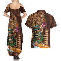 Hawaiian Tiki Mask Surfing Kakau Pattern Couples Matching Summer Maxi Dress and Hawaiian Shirt