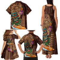 Hawaiian Tiki Mask Surfing Kakau Pattern Family Matching Tank Maxi Dress and Hawaiian Shirt