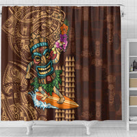 Hawaiian Tiki Mask Surfing Kakau Pattern Shower Curtain