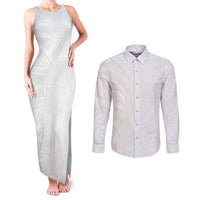 Niue White Sunday Couples Matching Tank Maxi Dress and Long Sleeve Button Shirt Hiapo Tribal Art Tattoos - Polynesian Pride