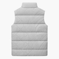 Niue White Sunday Sleeveless Puffer Jacket Hiapo Tribal Art Tattoos - Polynesian Pride