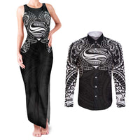 Super Samoan Traditional Tribal Art Tattoos Couples Matching Tank Maxi Dress and Long Sleeve Button Shirt Black Color - Polynesian Pride