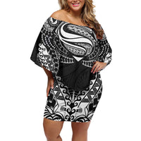 Super Samoan Traditional Tribal Art Tattoos Family Matching Off Shoulder Short Dress and Hawaiian Shirt Black Color - Polynesian Pride