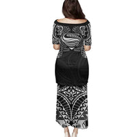 Super Samoan Traditional Tribal Art Tattoos Family Matching Puletasi and Hawaiian Shirt Black Color - Polynesian Pride