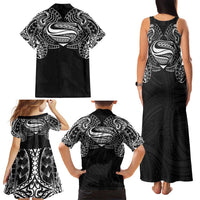 Super Samoan Traditional Tribal Art Tattoos Family Matching Tank Maxi Dress and Hawaiian Shirt Black Color - Polynesian Pride
