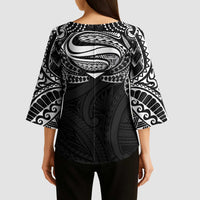 Super Samoan Traditional Tribal Art Tattoos Kimono Sleeve Blouse Black Color - Polynesian Pride
