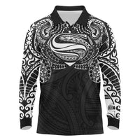 Super Samoan Traditional Tribal Art Tattoos Long Sleeve Polo Shirt Black Color - Polynesian Pride