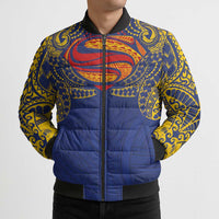 Super Samoan Traditional Tribal Art Tattoos Bomber Puffer Jacket Blue Color - Polynesian Pride