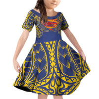 Super Samoan Traditional Tribal Art Tattoos Family Matching Off Shoulder Short Dress and Hawaiian Shirt Blue Color - Polynesian Pride