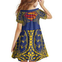 Super Samoan Traditional Tribal Art Tattoos Family Matching Short Sleeve Bodycon Dress and Hawaiian Shirt Blue Color - Polynesian Pride