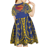 Super Samoan Traditional Tribal Art Tattoos Kid Short Sleeve Dress Blue Color - Polynesian Pride