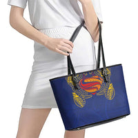 Super Samoan Traditional Tribal Art Tattoos Leather Tote Bag Blue Color LT03 - Polynesian Pride