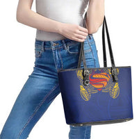 Super Samoan Traditional Tribal Art Tattoos Leather Tote Bag Blue Color LT03 - Polynesian Pride