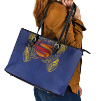 Super Samoan Traditional Tribal Art Tattoos Leather Tote Bag Blue Color LT03 - Polynesian Pride