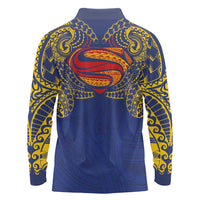 Super Samoan Traditional Tribal Art Tattoos Long Sleeve Polo Shirt Blue Color - Polynesian Pride