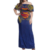 Super Samoan Traditional Tribal Art Tattoos Off Shoulder Maxi Dress Blue Color - Polynesian Pride