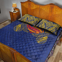Super Samoan Traditional Tribal Art Tattoos Quilt Bed Set Blue Color - Polynesian Pride