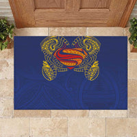 Super Samoan Traditional Tribal Art Tattoos Rubber Doormat Blue Color - Polynesian Pride