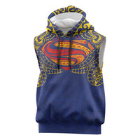 Super Samoan Traditional Tribal Art Tattoos Sleeveless Hoodie Blue Color - Polynesian Pride
