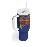 Super Samoan Traditional Tribal Art Tattoos Tumbler With Handle Blue Color - Polynesian Pride