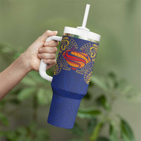 Super Samoan Traditional Tribal Art Tattoos Tumbler With Handle Blue Color - Polynesian Pride