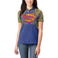 Super Samoan Traditional Tribal Art Tattoos Women Polo Shirt Blue Color - Polynesian Pride