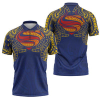 Super Samoan Traditional Tribal Art Tattoos Zipper Polo Shirt Blue Color - Polynesian Pride
