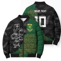 Custom Aotearoa South Africa Rugby Freedom Cup Bomber Puffer Jacket Kiwi Warriors Haka with King Protea Symbol - Polynesian Pride
