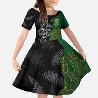 Custom Aotearoa South Africa Rugby Freedom Cup Family Matching Off The Shoulder Long Sleeve Dress and Hawaiian Shirt Kiwi Warriors Haka with King Protea Symbol - Polynesian Pride