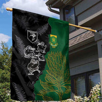 Aotearoa South Africa Rugby Freedom Cup Garden Flag Kiwi Warriors Haka with King Protea Symbol - Polynesian Pride