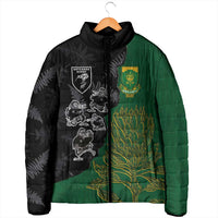 Custom Aotearoa South Africa Rugby Freedom Cup Padded Jacket Kiwi Warriors Haka with King Protea Symbol - Polynesian Pride