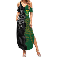 Custom Aotearoa South Africa Rugby Freedom Cup Summer Maxi Dress Kiwi Warriors Haka with King Protea Symbol - Polynesian Pride