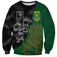 Custom Aotearoa South Africa Rugby Freedom Cup Sweatshirt Kiwi Warriors Haka with King Protea Symbol LT03 Unisex Green - Polynesian Pride