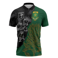 Custom Aotearoa South Africa Rugby Freedom Cup Zipper Polo Shirt Kiwi Warriors Haka with King Protea Symbol - Polynesian Pride