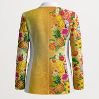 Hawaiian Tropical Fruits and Plants Blazer Kakau Pattern Summer Vibe
